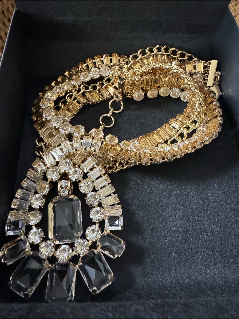 BCBGMaxAzria Gold and Clear Crystal Statement Necklace